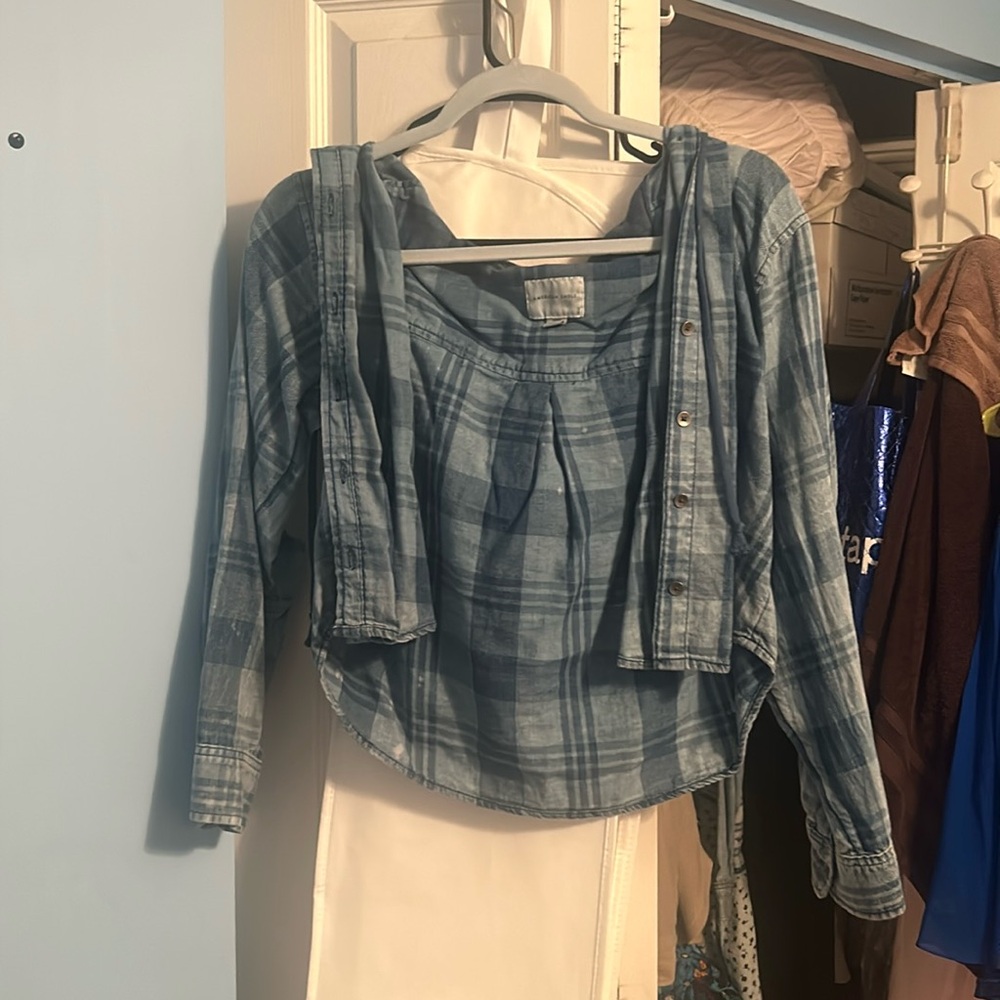 American Eagle Crop Flannel Hoodie